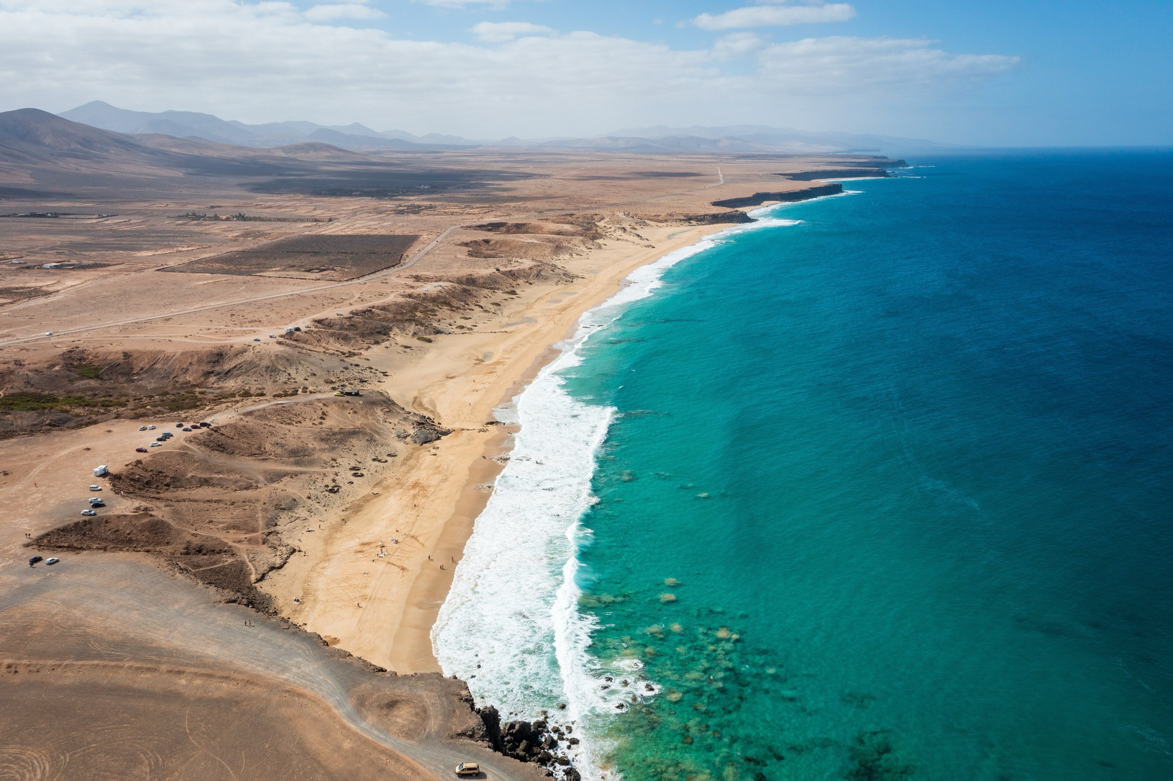 Aerial view of El Cotillo's pristine beaches and turquoise lagoons