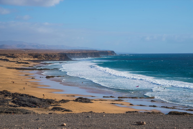 Surf beach of El Cotillo with Atlantic waves